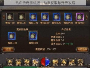 热血传奇手机版：勋章获取与升级攻略