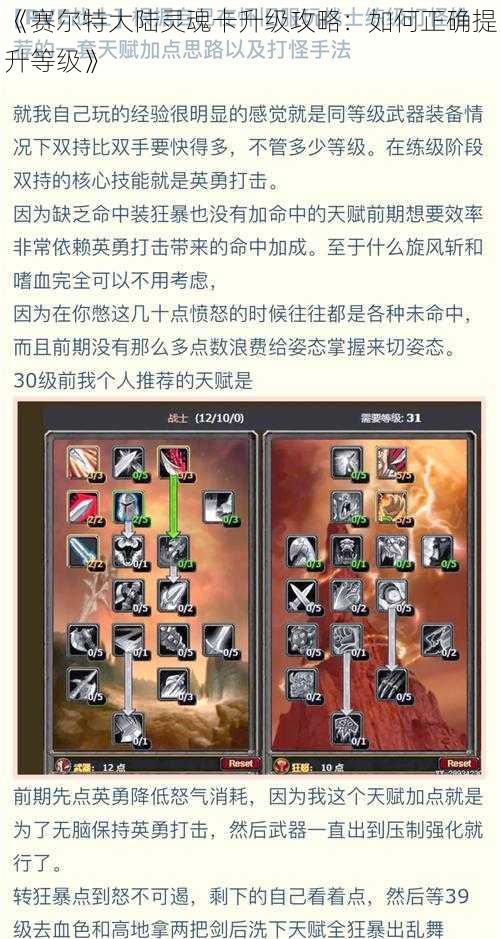 《赛尔特大陆灵魂卡升级攻略：如何正确提升等级》