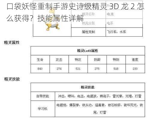 口袋妖怪重制手游史诗级精灵 3D 龙 2 怎么获得？技能属性详解