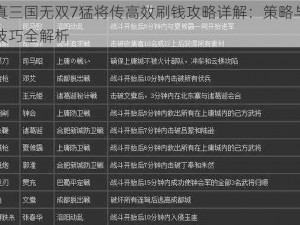 真三国无双7猛将传高效刷钱攻略详解：策略与技巧全解析