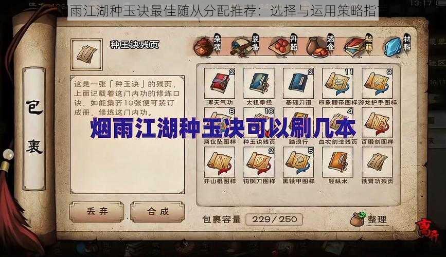 烟雨江湖种玉诀最佳随从分配推荐:选择与运用策略指南
