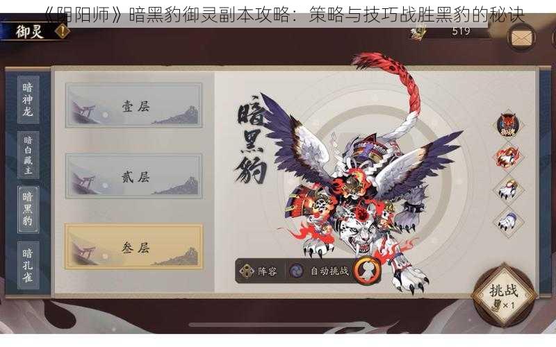 《阴阳师》暗黑豹御灵副本攻略：策略与技巧战胜黑豹的秘诀