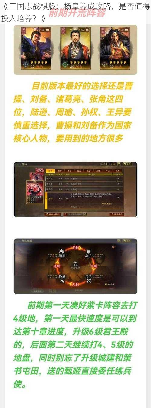 《三国志战棋版：杨阜养成攻略，是否值得投入培养？》