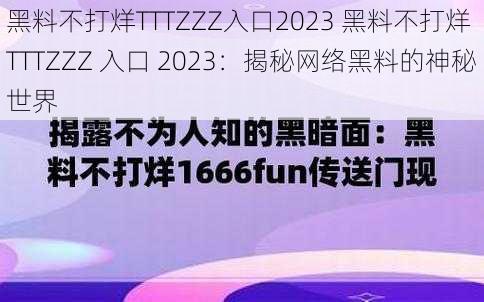 黑料不打烊TTTZZZ入口2023 黑料不打烊 TTTZZZ 入口 2023：揭秘网络黑料的神秘世界