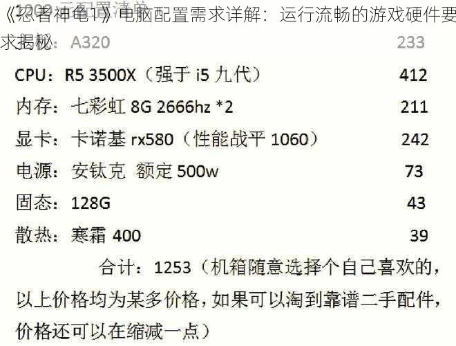 《忍者神龟1》电脑配置需求详解：运行流畅的游戏硬件要求揭秘