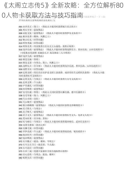 《太阁立志传5》全新攻略：全方位解析800人物卡获取方法与技巧指南