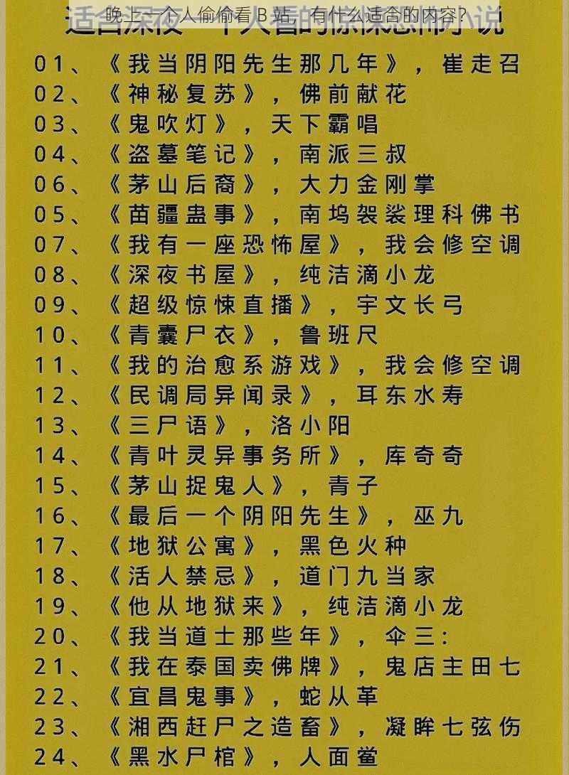 晚上一个人偷偷看 B 站，有什么适合的内容？