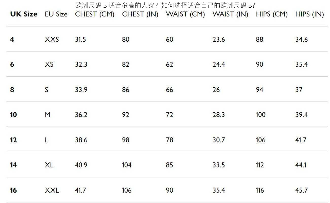 欧洲尺码 S 适合多高的人穿？如何选择适合自己的欧洲尺码 S？