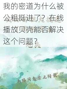 我的密道为什么被公粗挺进了？在线播放贝壳能否解决这个问题？