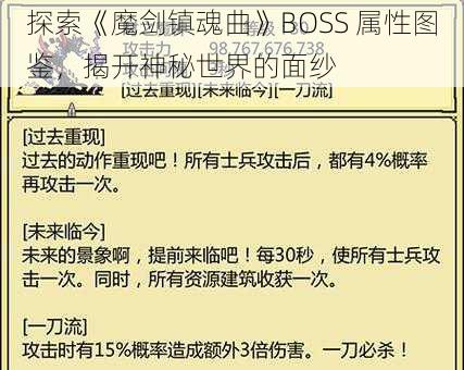 探索《魔剑镇魂曲》BOSS 属性图鉴，揭开神秘世界的面纱