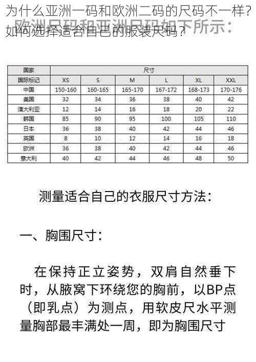 为什么亚洲一码和欧洲二码的尺码不一样？如何选择适合自己的服装尺码？