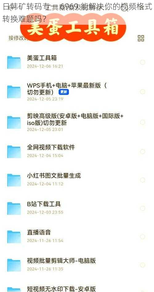 日韩矿转码专一 6969 能解决你的视频格式转换难题吗？