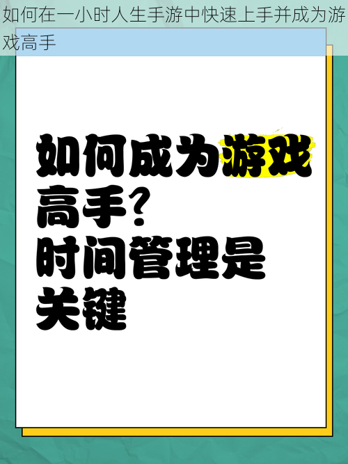 如何在一小时人生手游中快速上手并成为游戏高手